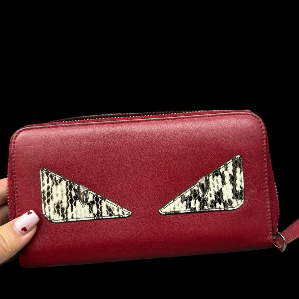 Fendi Monster Round Zip Wallet with Python Eyes